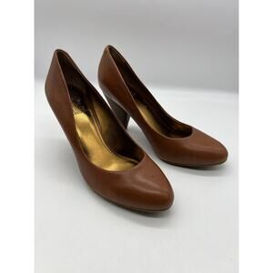 Vince Camuto Women's Saran Brown Pumps Size 7.5B Leather Cone Heels spotting